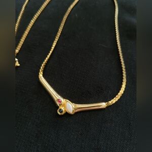 Vintage Ivanka Trump Gold Plated Necklace With Ruby, Sapphire And Opal